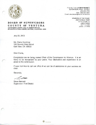Letter to Diana Goodrow from Steve Bennett thumbnail