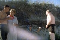 John and Elaine Steinbeck at a picnic on the Beach in Sag Harbor. thumbnail
