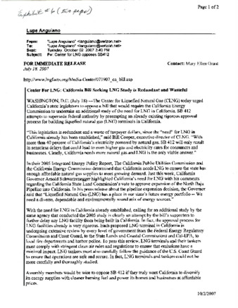 Article sent to Lupe Anguiano regarding the Oppostition of SB412 by the Center for LNG thumbnail