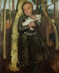 Girl in the Birchwood with Cat thumbnail