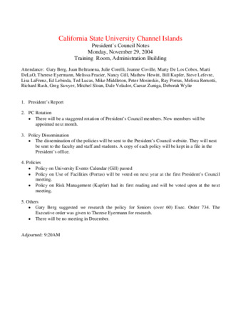 California State University Channel Islands: President's Council Meeting Notes: Monday, November 29, 2004 thumbnail