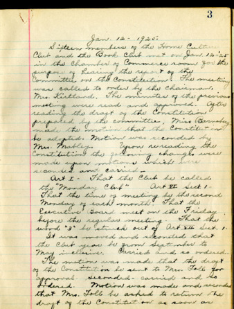 Monday Club Minutes, January 25, 1925 thumbnail