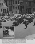 [Trucks preparing to transport ""hand luggage"" to assigned assembly centers, 1942] thumbnail