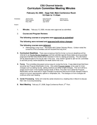 Curriculum Committee Meeting Minutes for February 20, 2008 thumbnail