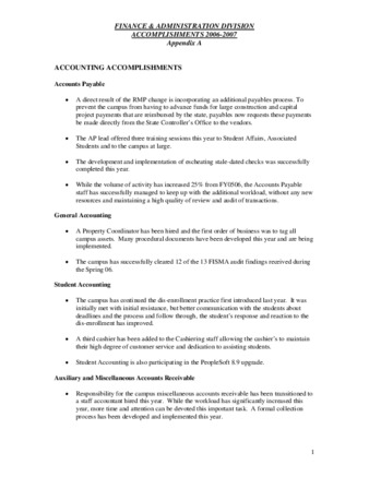 Finance and Administration 2006-2007 Accomplishments thumbnail