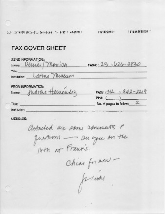 Fax from Judithe Hernandez to Denise Lugo re: Los Four thumbnail