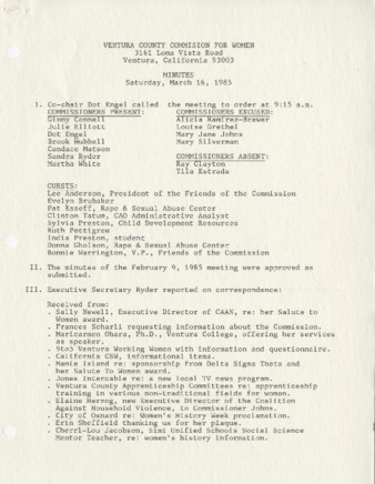 Minutes March 16, 1985 thumbnail