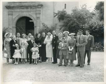 Group photograph at Irene Dalis' wedding and names of people in group photograph thumbnail