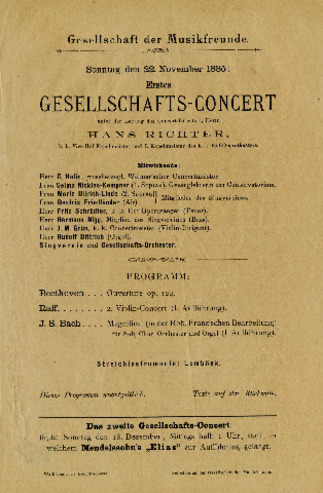 Gesellschaft der Musikfreunde, First Gesellschafts-Concerts, November 22, 1885, conducted by Hans Richter thumbnail