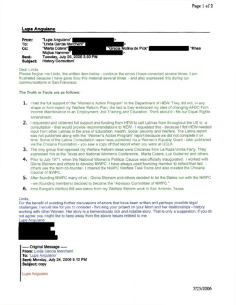 Email from Lupe Anguiano regarding History Corrections thumbnail