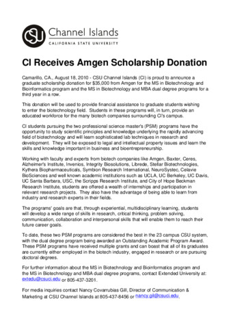 CI Receives Amgen Scholarship Donation thumbnail