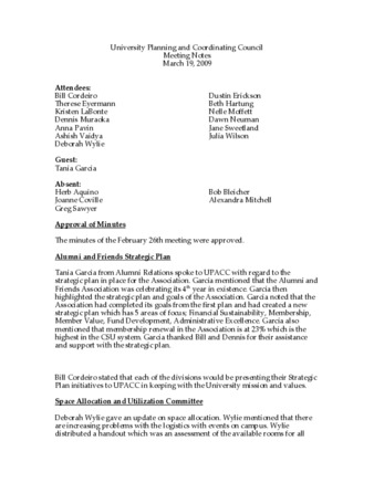 University Planning and Coordinating Council Meeting Notes March 19, 2009 thumbnail