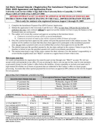 Registration Fee Installment Payment Plan Contract Fall 2009 (August 1-19) (Revised) thumbnail