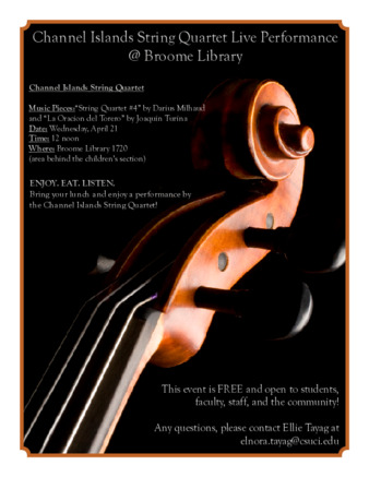 Channel Islands String Quartet Live Performance @ Broome LibraryChannel Islands String Quartet Live Performance @ Broome Library thumbnail