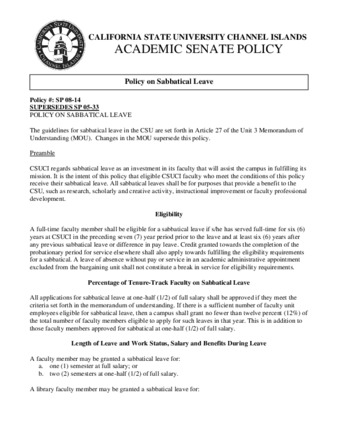 SP 08-14 Policy on Sabbatical Leave (Supersedes SP 05-33) thumbnail