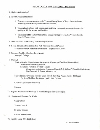 VCCW Goals for 2001/2002 thumbnail