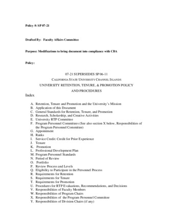 SP 07-21 University Retention, Tenure, and Promotion Policy and Procedures (Revised) thumbnail