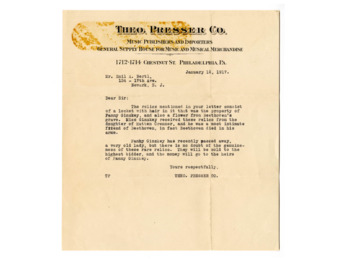 Typed letter from Theo. Presser Co. to Emil A. Bertl with envelope thumbnail