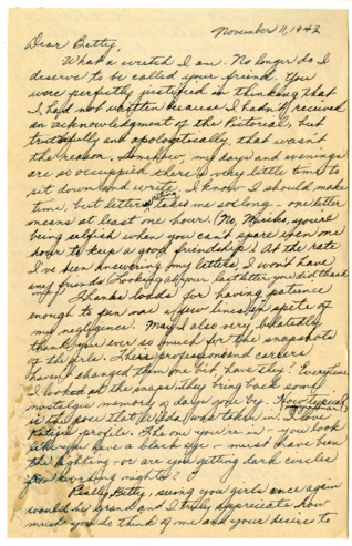 Correspondence from Miriko Nagahama to Betty Salzman, November 11, 1943 thumbnail