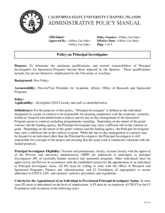 SP 06-17 Policy on Principal Investigator thumbnail