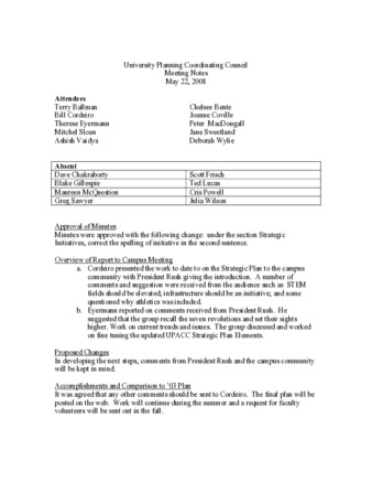 University Planning Coordinating Council Meeting Notes May 22, 2008 thumbnail