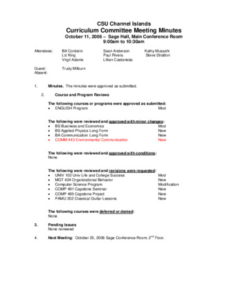 Curriculum Committee Meeting Minutes for October 11, 2006 thumbnail