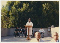 [Black speaker on University Union plaza stage] thumbnail