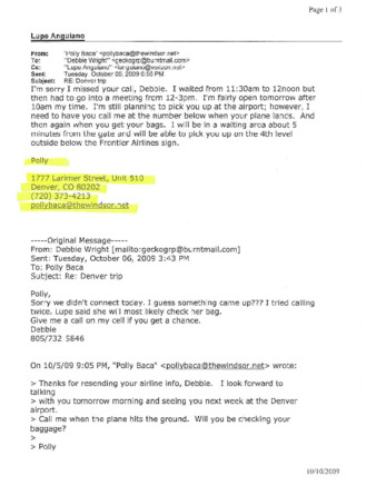E-mail between Debbie Wright and Polly Baca thumbnail