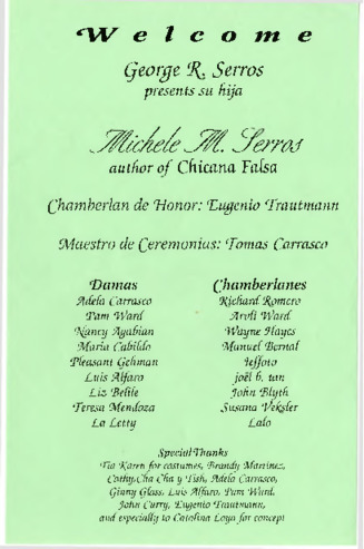 Welcome Flyer at the Publication Party for Chicana Falsa by Michele Serros thumbnail