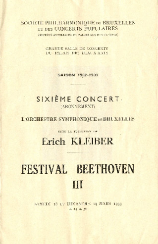 Beethoven Festival concert of the Société Philharmonique de Bruxelles and the Concerts Populaires conducted by Erich Kleiber, March 18-19, 1933 thumbnail