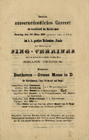Second extraordinary concert of the Gesellschaft der Musikfreunde, Sunday, March 30, 1862 thumbnail
