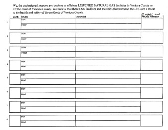 Petition form, Opposing any onshore or offshore LNG facilities in Ventura County or off the coast of Ventura County thumbnail