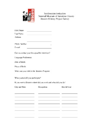 Smithsonian Institution National Museum of American History Bracero History Project Survey thumbnail