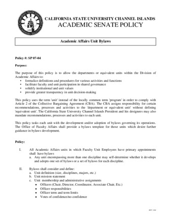 SP 07-04 Academic Affairs Unit Bylaws thumbnail