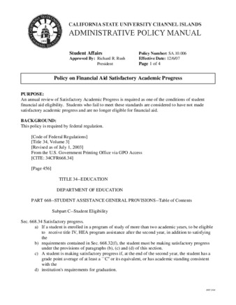 SA.10.006 - Policy on Financial Aid Satisfactory Academic Progress (Superseded by SA.10.010) thumbnail