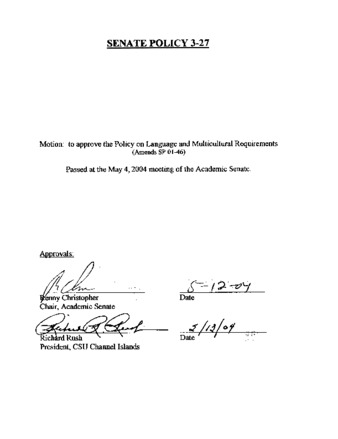 SP 03-27 Policy on Language and Multicultural Requirements (Amends SP 01-46) thumbnail