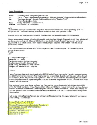 Correspondence regarding Funding Proposal for CSUCI Environment Institute thumbnail