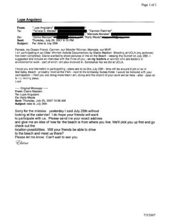 Email from Lupe Anguiano regarding an Older Women Activist Documentary thumbnail