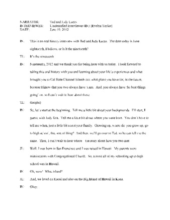 Transcript of Oral History Interview of Ted and Judy Lucas thumbnail