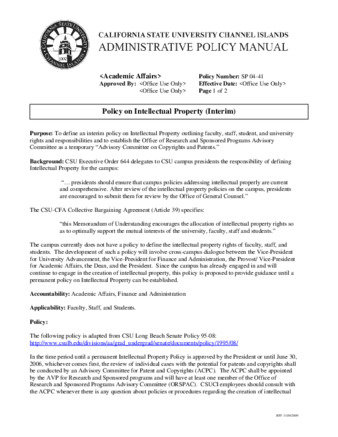 SP 04-41 Policy on Intellectual Property (Interim) - Revised thumbnail