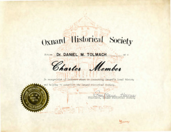Oxnard Historical Society Dr. Daniel M. Tolmach Charter Member thumbnail
