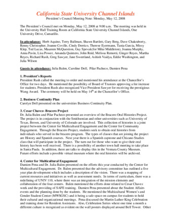 California State University Channel Islands: President's Council Meeting Notes: Monday, May 12, 2008 thumbnail