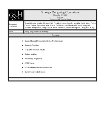 Strategic Budgeting Committee agenda for November 17, 2006 thumbnail