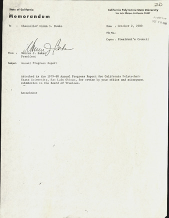 Annual Progress Report, California Polytechnic State University, 1980 thumbnail