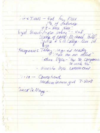 Handwritten notes for Michele Serros thumbnail