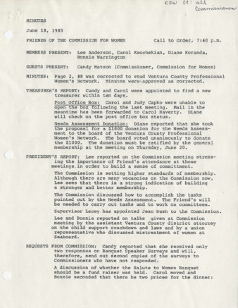 Minutes June 18, 1985 thumbnail