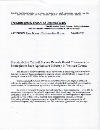 Press release regarding strategies to save agriculture industry in Ventura County thumbnail