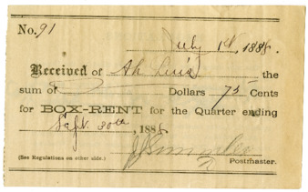 Box-rent receipt, July 1888 thumbnail