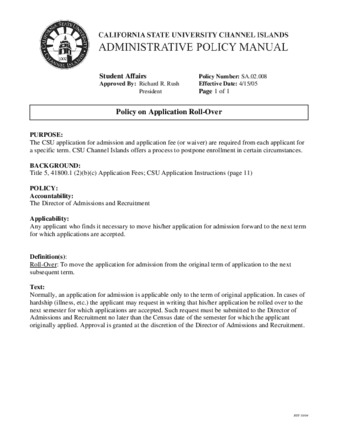 SA.02.008 - Policy on Application Roll-Over (Superseded by SA.02.014) thumbnail