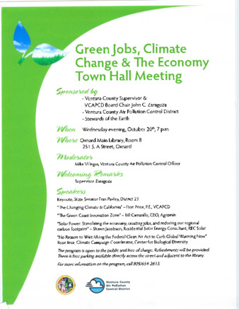 Invitation to Town Hall Meeting: Green Jobs, Climate and the Economy thumbnail